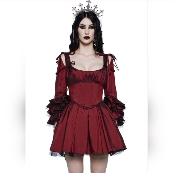 Dolls Kill Haunted Hue Mini Dress - Red- size xxs - Picture 2 of 6